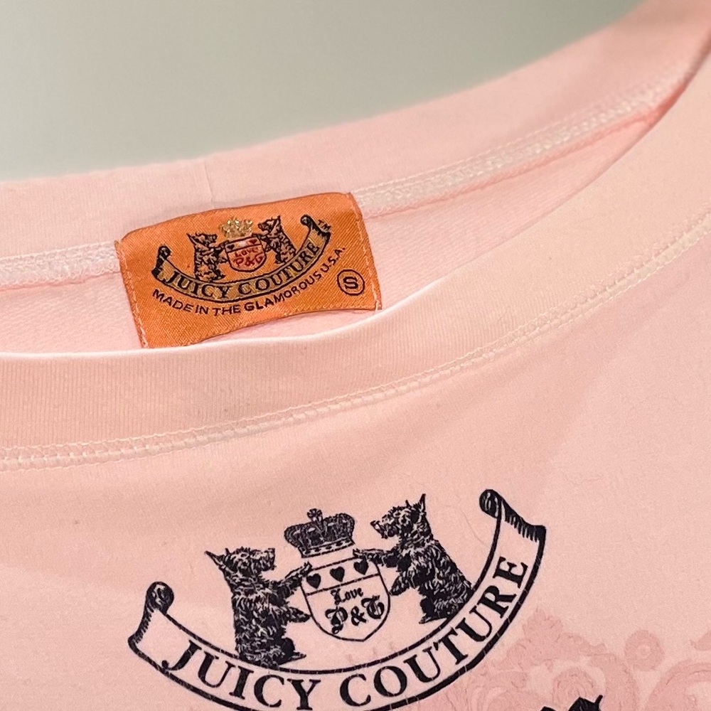 Juicy Couture Down Dog Couture Pink Wide Neck Pullover S Made in USA Y2K - Picture 2 of 4